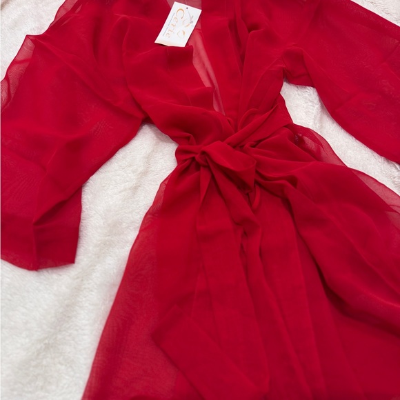 Sheer Red Tie-Front Cover-Up Robe - Picture 3 of 9